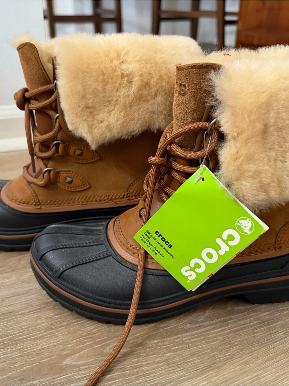 CROCS Brown & Blue Waterproof Winter Boots with Plush Lining